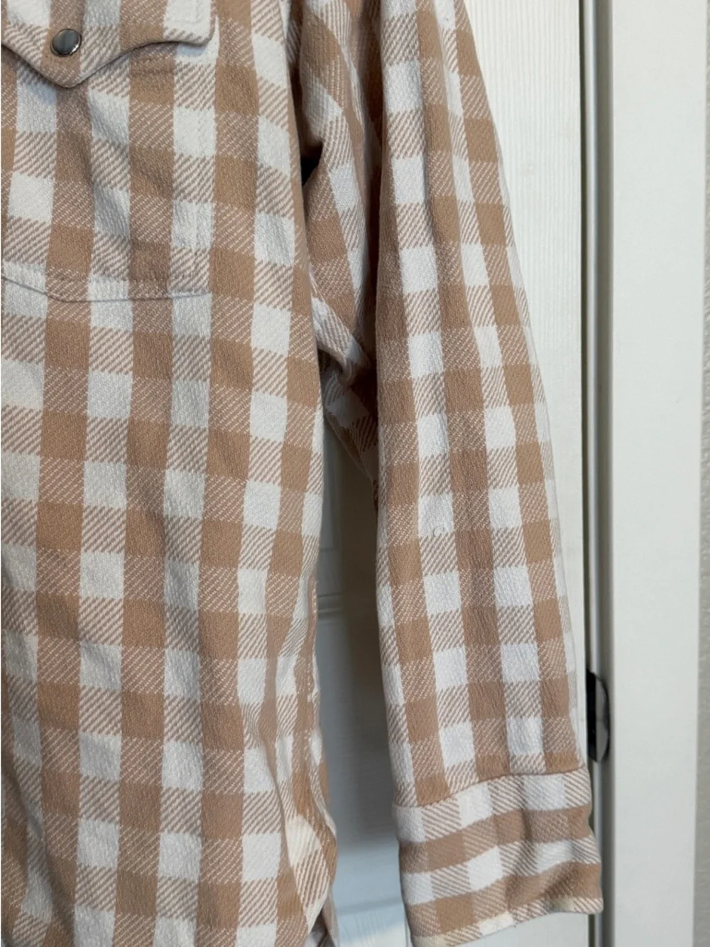 J.Crew Plaid Heavy Weight Flannel Shirt Size 6 Beige White Classic Button Up - Picture 4 of 7